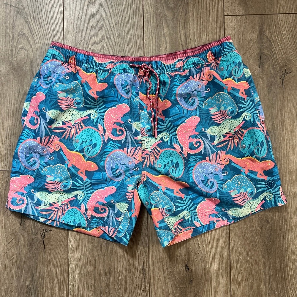 FatFace Mens Teal Green Chameleon Tropical Print Swim Trunks Shorts XL 0000213